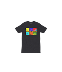 a black t - shirt with colorful squares on it